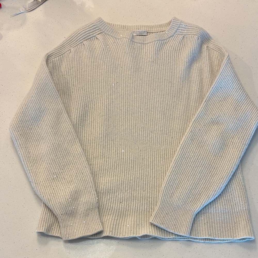 Brunello Women's Cream Sweater with sequins
